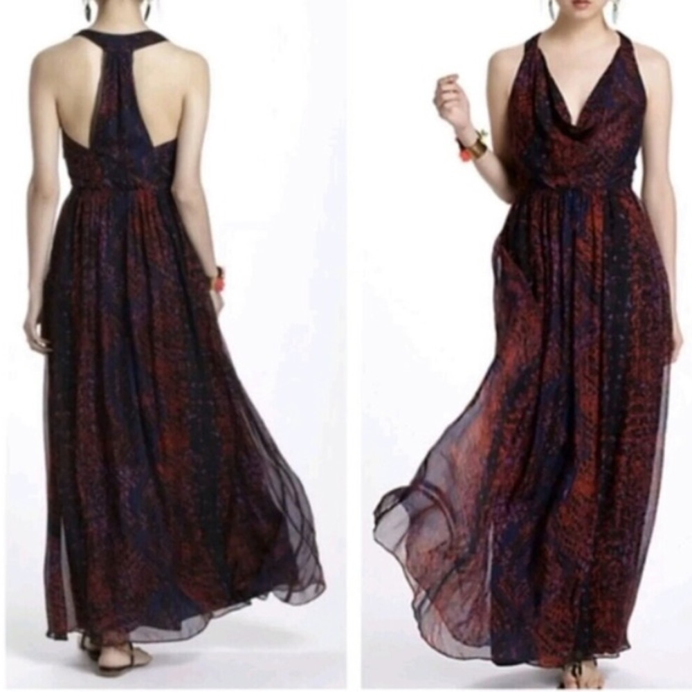 Anthropologie SEEPED SINOPIA silk snake printmaxi